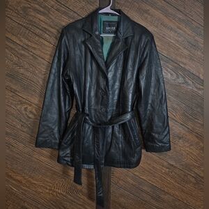 Adler VNTG Women's Black Genuine Leather Real NZ Lamb Skin Belted Jacket XL